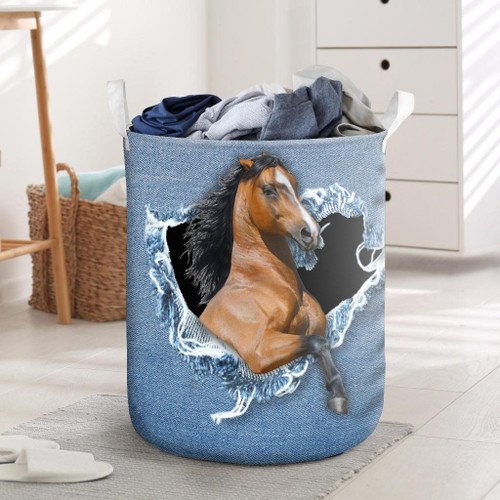 Gift For Dad Funny Horse Jeans Pattern Laundry Basket