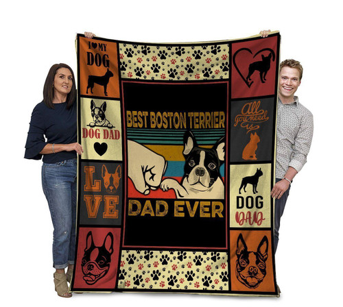 Best Boston Terrier Dad Ever Boston Terrier Dog Gift For Dad Fleece Blanket