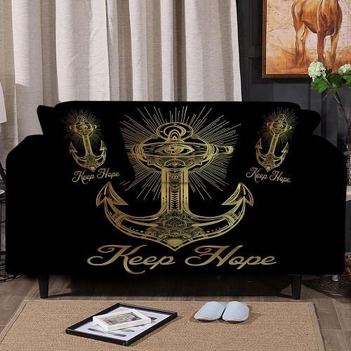 Luxury Gold Anchor In Black Background Printed Sofa Couch Cover