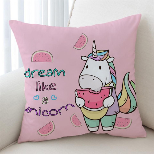 Dream Like An Unicorn Pink Watermelon Cover Pillow