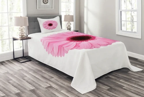 Gerber Daisy Pink Pattern Printed Bedspread Set Home Decor