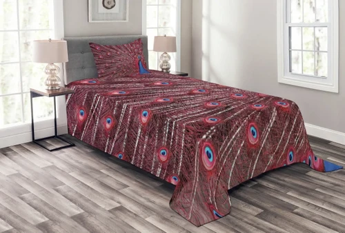 Peacock Bird Surreal Printed Bedspread Set Home Decor