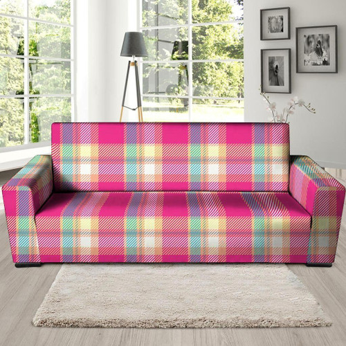 Pink Plaid Tartan Print Sofa Cover