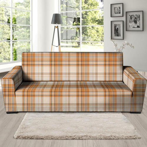 Beige Plaid Orange Tartan Print Sofa Cover