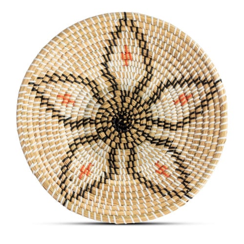 Leilani Flower Pattern Boho Vintage Style Handcrafted Rattan Wall Hanging Basket Bowl Tray Decorative For Living Room Bedroom