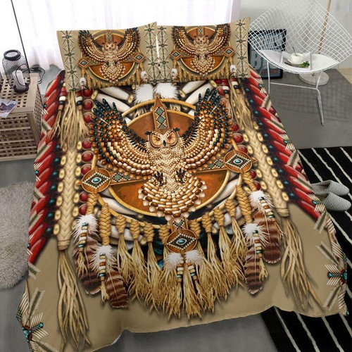 Gold Owl Native American Pattern Duvet Cover Bedding Set Bedroom Decor