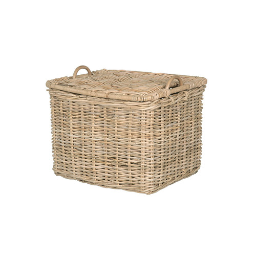 White Rectangular Handcrafted Rattan Organizing Storage Basket With Lid Decorative For Kitchen Bathroom Living Room Bedroom