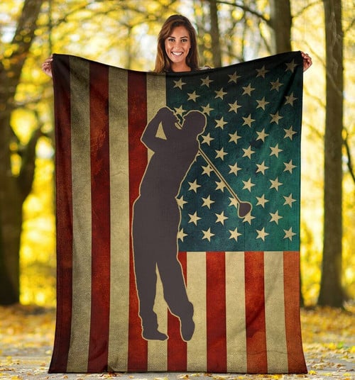 American Flag Golf Player Cool Design Sherpa Fleece Blanket Gift For Husband