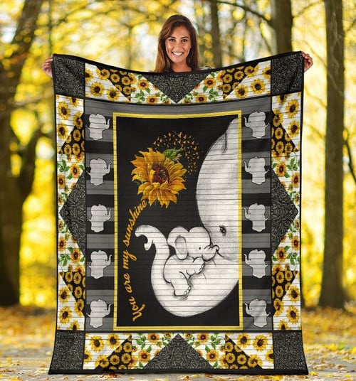 You Are My Sunshine Elephant Sunflower Gift For Daughter Sherpa Fleece Blanket