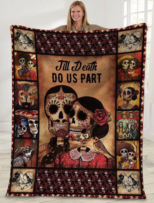 Gift For Wife Till Death Do Us Part Sugar Skull Design Sherpa Fleece Blanket