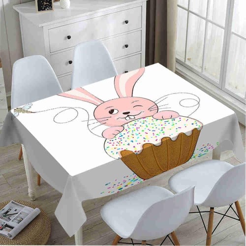Little Bunny Eating Sweet Donuts Pattern Tablecloth Home Decor