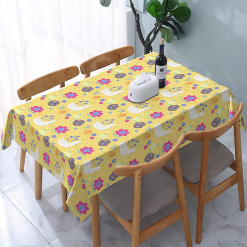 Lovely Flower And Egg Pattern Light Yellow Theme Tablecloth Home Decor