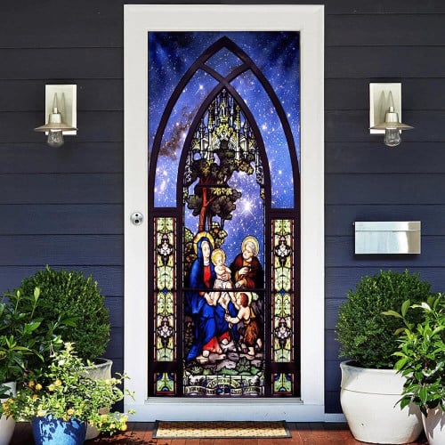 Jesus Is Born On Christmas Night Galaxy Background Door Cover Home Decor
