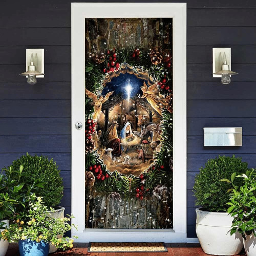 Jesus Is Born Wreath Frame Design Christmas Gift Door Cover Home Decor