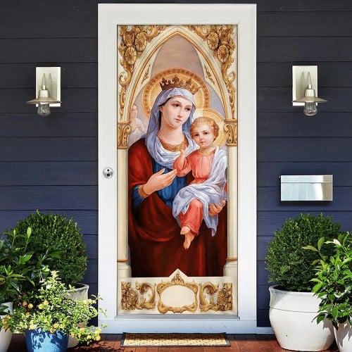 Mary And Jesus Christmas Gift Gold Pattern Door Cover Home Decor