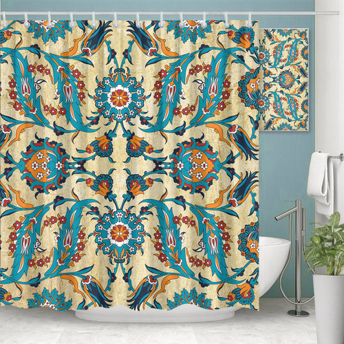 Antique Boho Motif Design Printed Shower Curtain Bathroom Curtain Home Decor