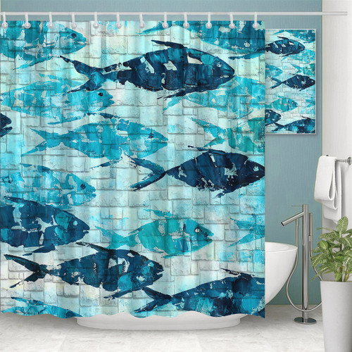 School Of Fish Shower Curtain Custom Design High Quality Bathroom Home Decor