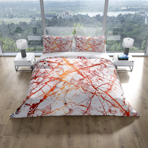 Red and Orange Ink Splatter Marble Bedding Set Home Decor