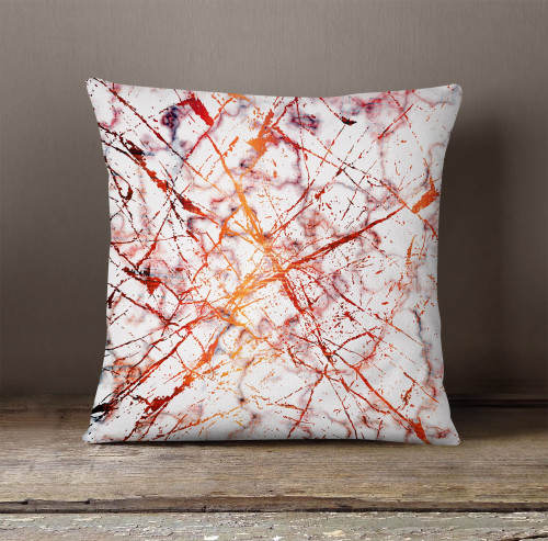 Red And Orange Ink Splatter Marble Cushion Cover