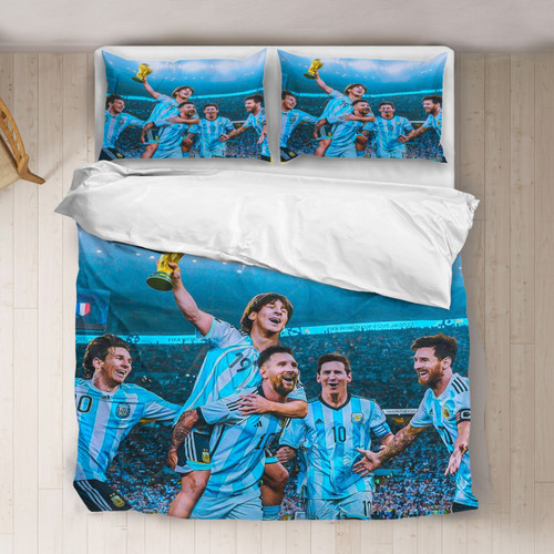 Messi Moments Over The Years With World Cup Trophy Bedding Set