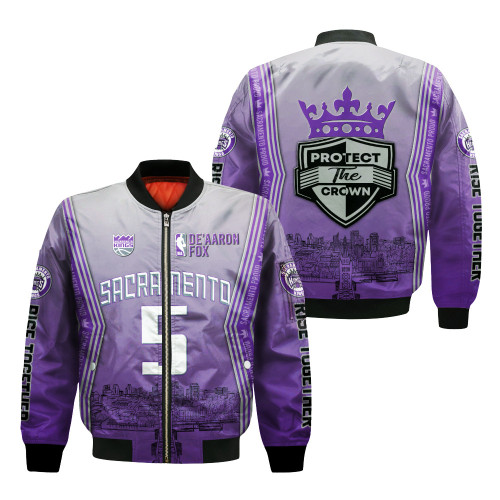 Sacramento Kings De'Aaron Fox #5 Protect The Crown 3D Bomber Jacket