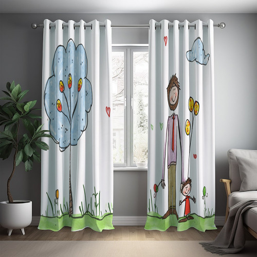 A Simple Child Drawing To Father On Fathers Day Printed Window Curtains Door Curtains Home Decor