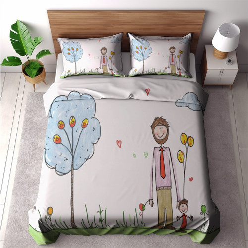 A Simple Child Drawing To Father On Fathers Day Printed Bedding Set Bedroom Decor