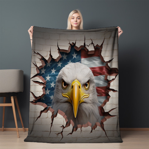 Eagle American Flag Through Hole Patriotic Design Printed Sherpa Fleece Blanket