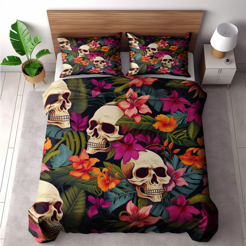 Tropical Paradise Skull Floral Design Printed Bedding Set Bedroom Decor