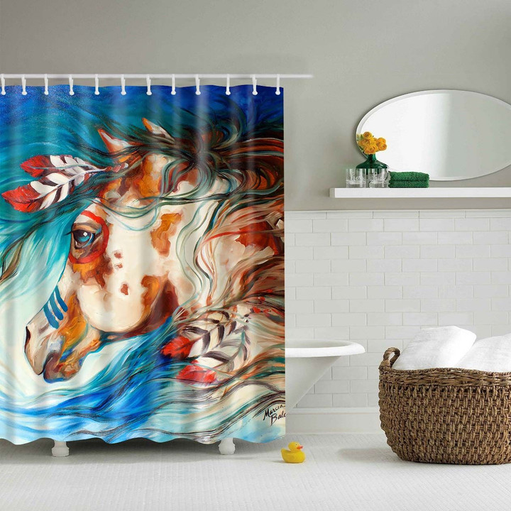 Native American Indians Horses Art 3D Printed Shower Curtain Gift Home Decor