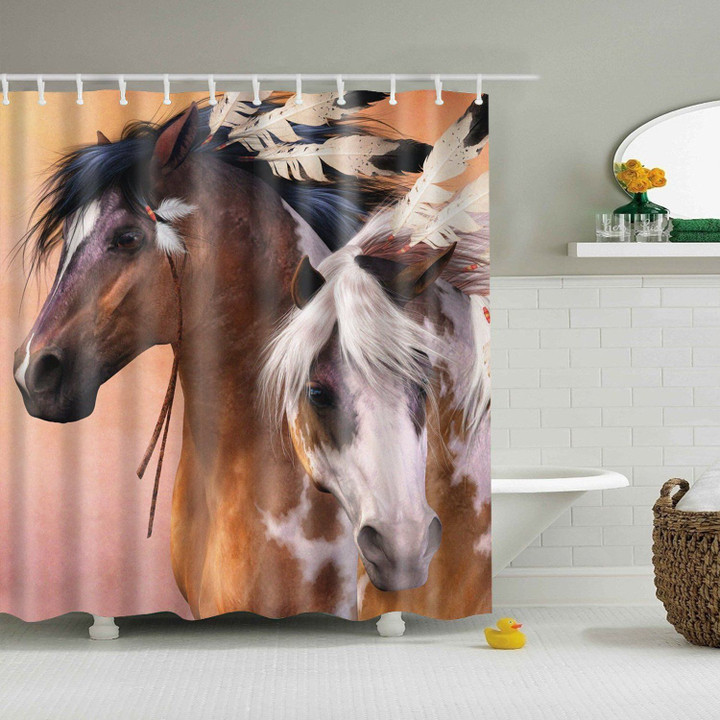 Native American Indian Horses Art Design 3D Printed Shower Curtain Gift For Home