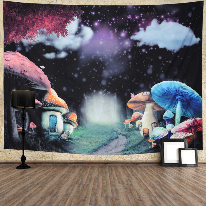 Tapestry misty forest psychedelic mushroom Bold Pattern Tasteful Style Dorm Bedroom Decor