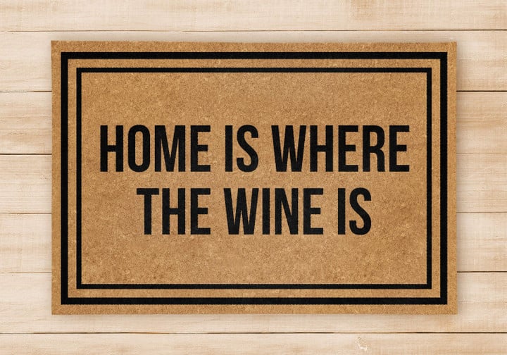 Home Is Where The Wine Is Black Square Outline Beige Door Mat Home Decor