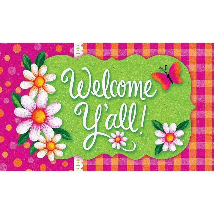 Gingham Polka Dot Welcome Y'all Non-Slip Printed Doormat Home Decor