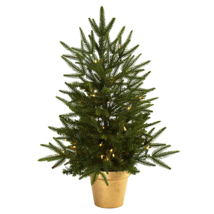 2.5’ Green Artificial Unlit Christmas Tree Home Decor With Golden Planter