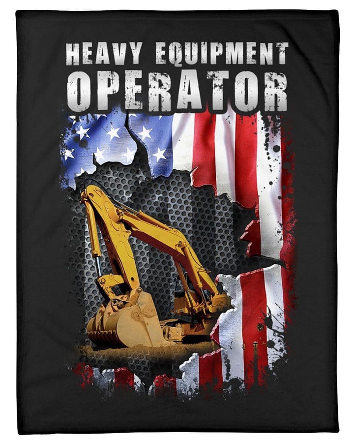 Heavy Equipment Operator Usa American Flag Fleece Blanket