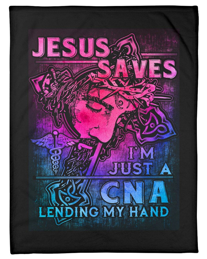 Jesus Saves Just A Cna Lending My Hand Fleece Blanket
