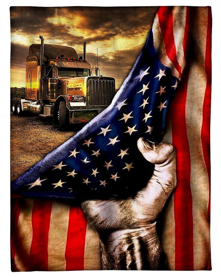 Trucke Driver America Flag Fleece Blanket