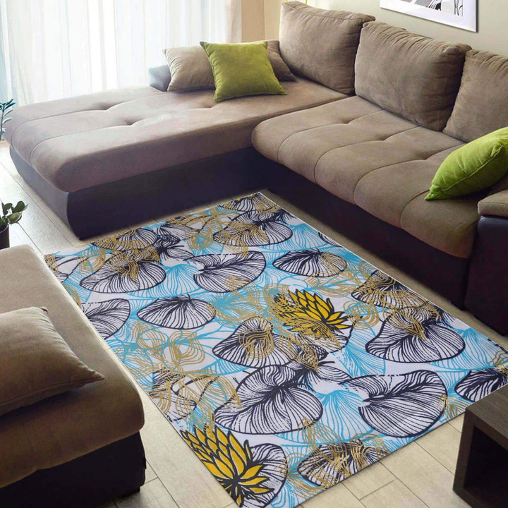 Yellow Lotus Pattern African American Area Rug Home Decor