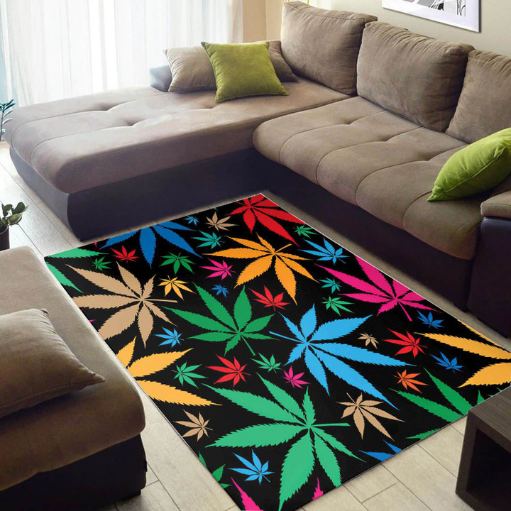 Colorful Hibiscus Leaves African American Area Rug Home Decor