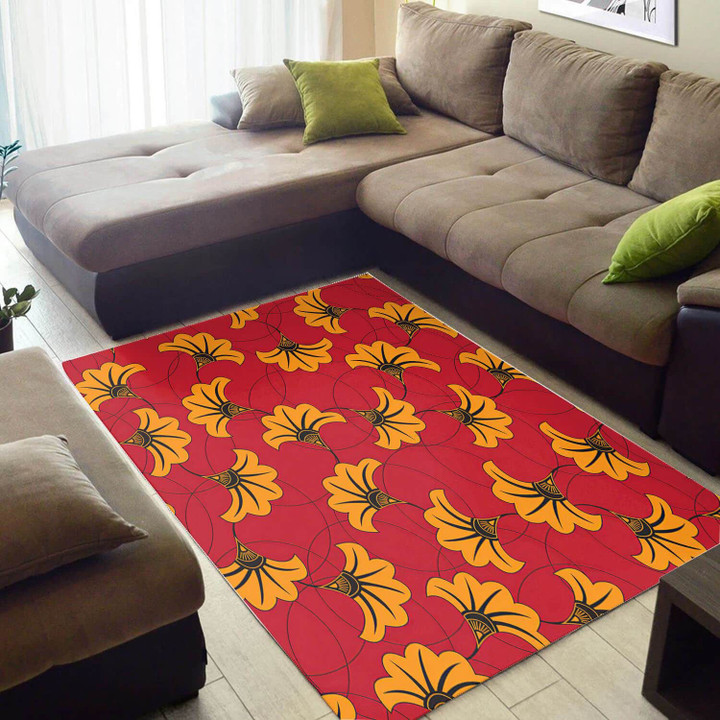 Yellow Flower And Red Background African American Area Rug Home Decor