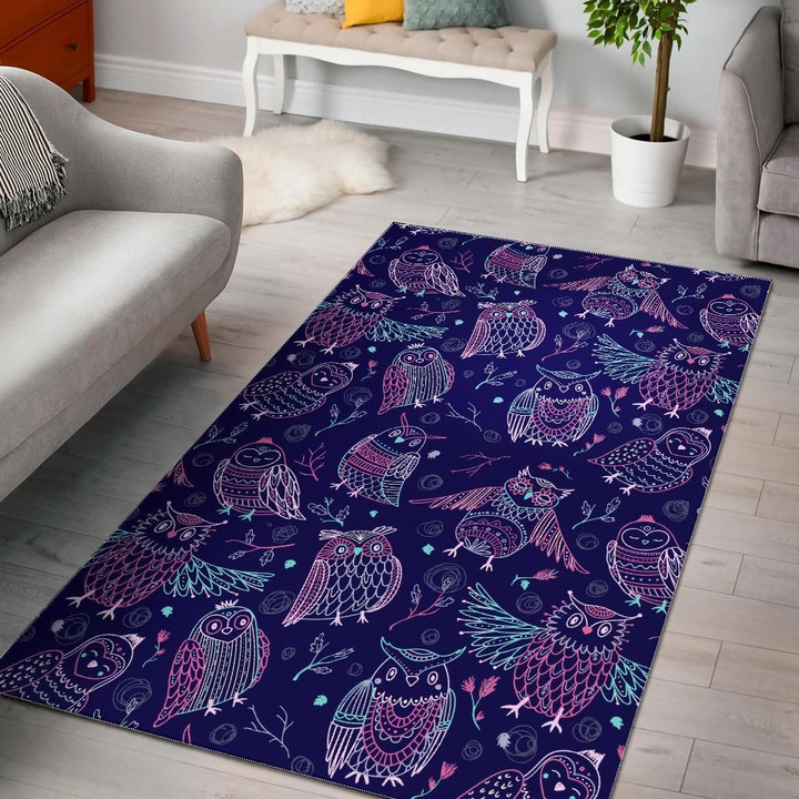 Cute Owls Pattern Boho Style Ornament Area Rug Bold Patterns Tasteful Style Home Decor