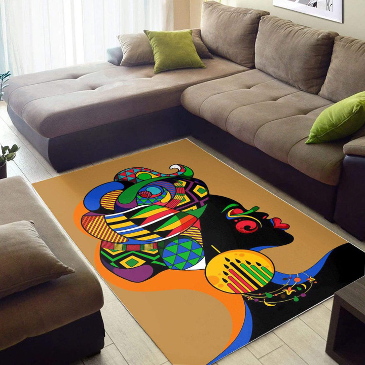 African Woman With Colorful Head Area Rug Bold Patterns Tasteful Style Home Decor Super Affordable