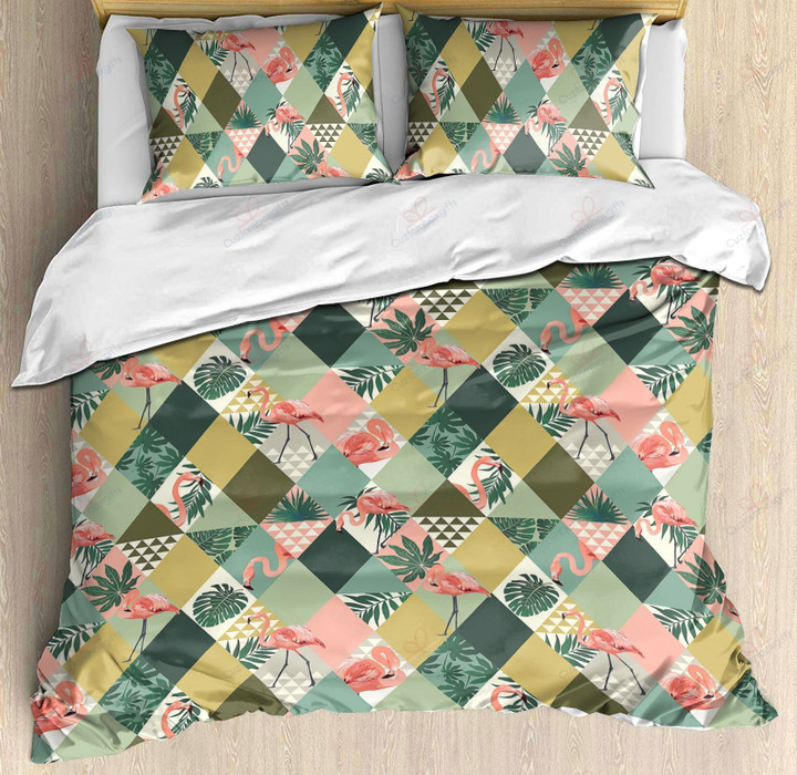 Flamingo Patchwork Printed Bedding Set Bedroom Decor