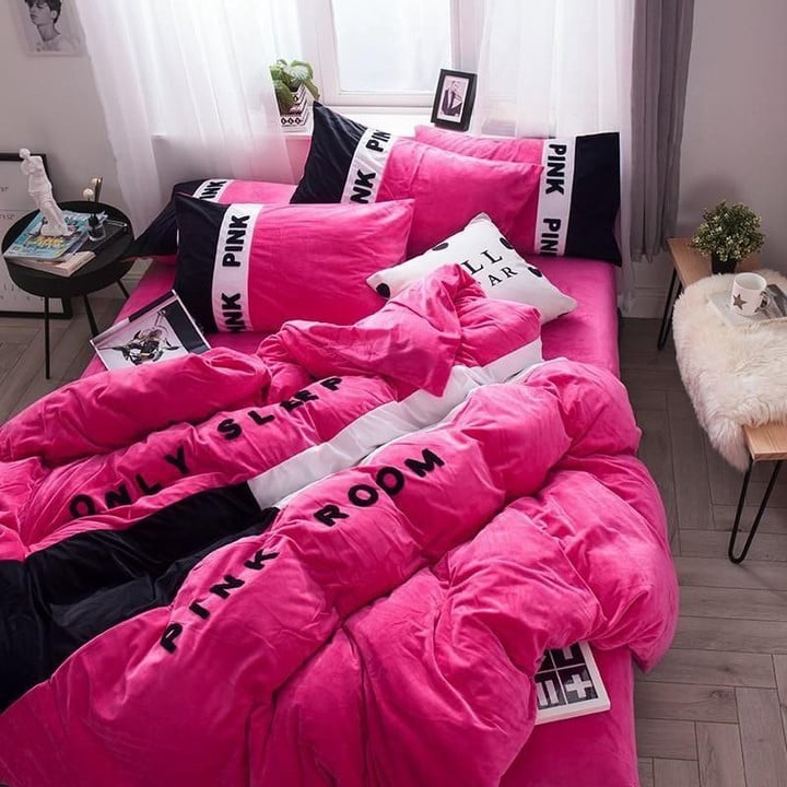 Pink Flannel Bedding Set Bedroom Decor