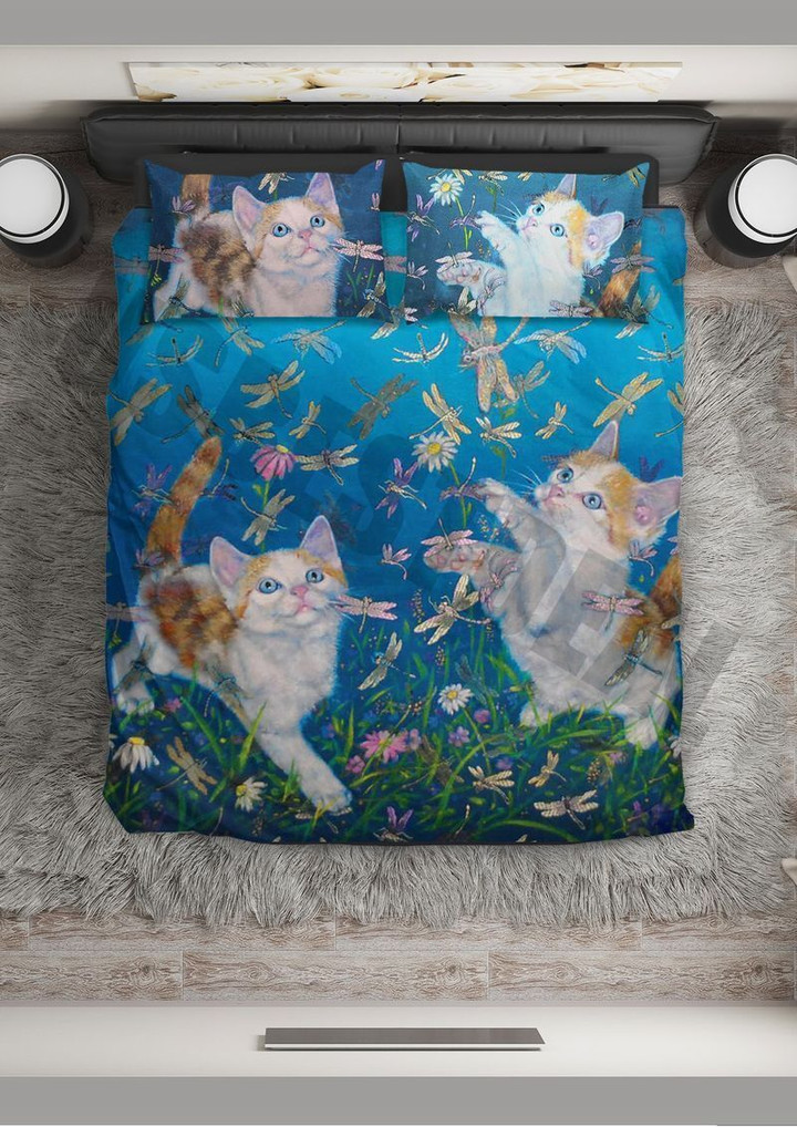 Cats And Dragonflies Printed Bedding Set Bedroom Decor