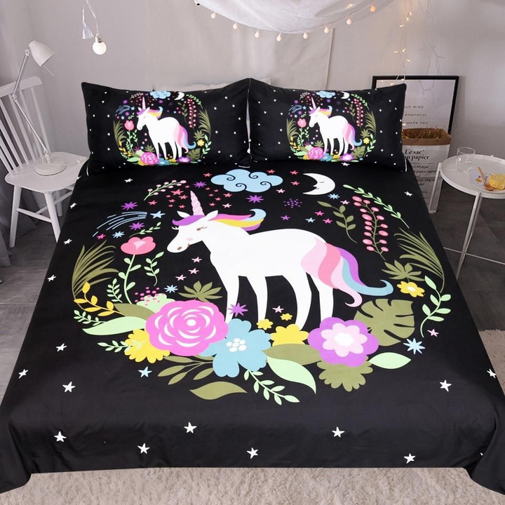 Flowers Cartoon Sweet Unicorn Bedding Set Bedroom Decor