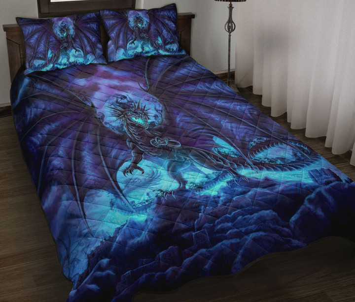 Blue Mythical Dragon 3d Printed Quilt Set