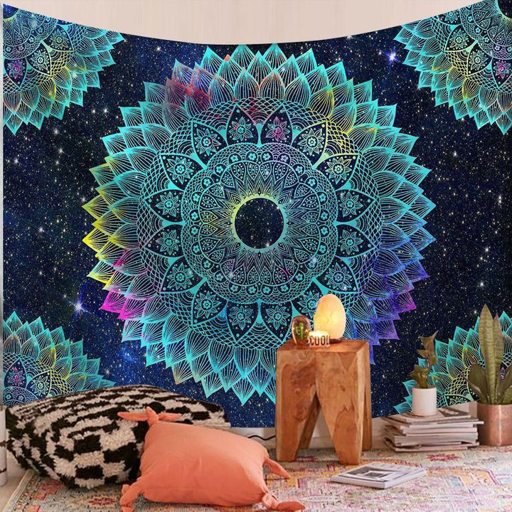 Galaxy Turquoise Mandala Printed Wall Tapestry