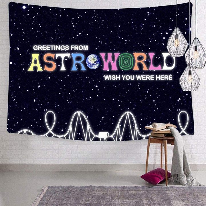 Greeting From Astroworld Wish You Were Here Printed Wall Tapestry